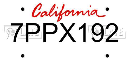 7PPX192 California License Plate