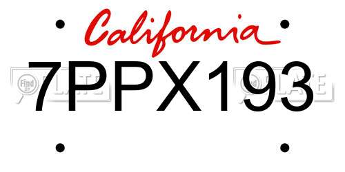 7PPX193 California License Plate