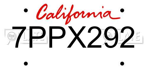 7PPX292 California License Plate