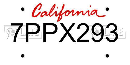 7PPX293 California License Plate