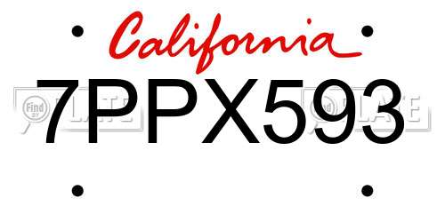 7PPX593 California License Plate