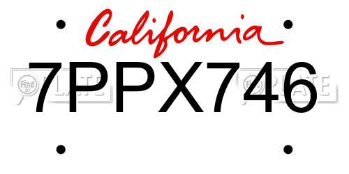 7PPX746 California License Plate