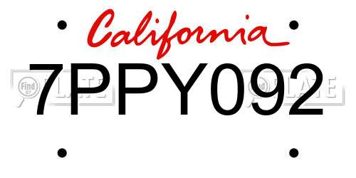 7PPY092 California License Plate