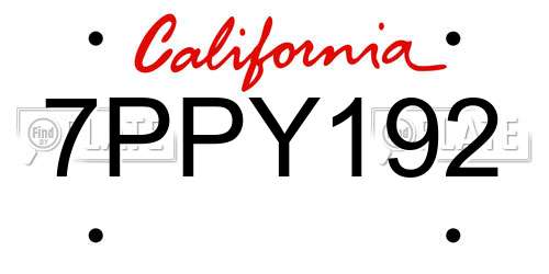 7PPY192 California License Plate