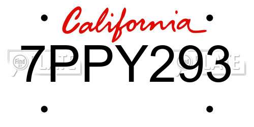 7PPY293 California License Plate