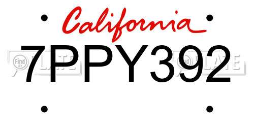 7PPY392 California License Plate