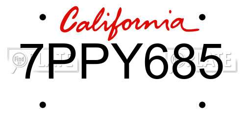 7PPY685 California License Plate