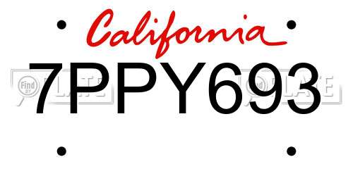 7PPY693 California License Plate