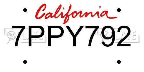 7PPY792 California License Plate