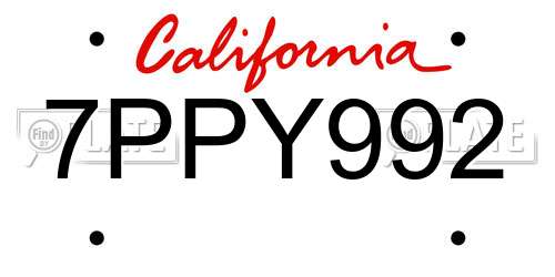 7PPY992 California License Plate