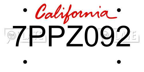 7PPZ092 California License Plate