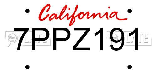 7PPZ191 California License Plate
