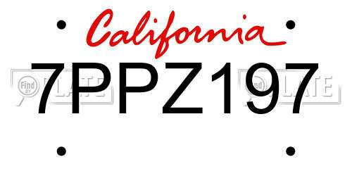 7PPZ197 California License Plate