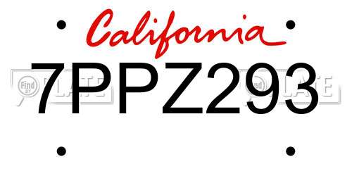 7PPZ293 California License Plate