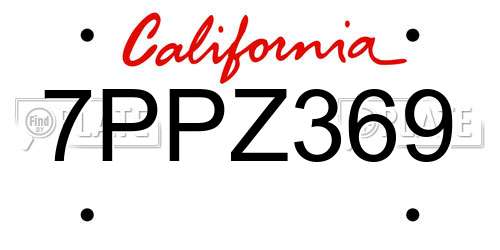 7PPZ369 California License Plate