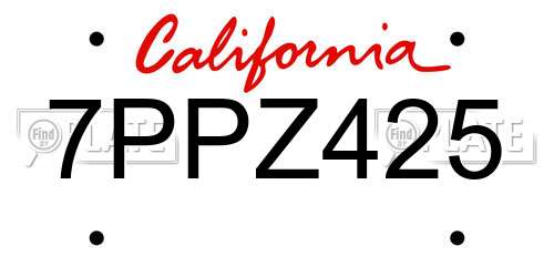 7PPZ425 California License Plate