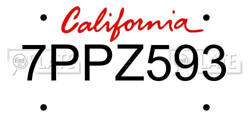 7PPZ593 California License Plate