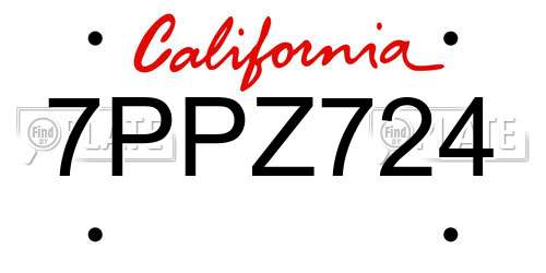 7PPZ724 California License Plate