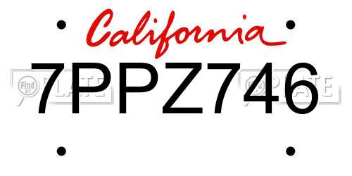 7PPZ746 California License Plate