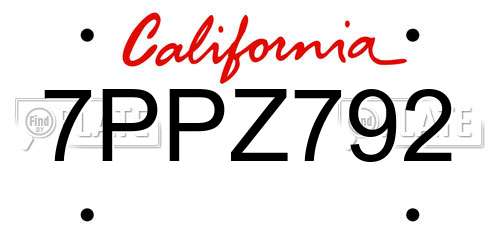 7PPZ792 California License Plate