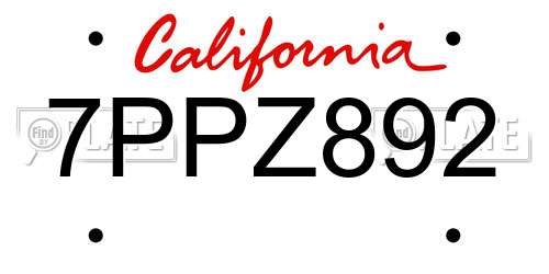 7PPZ892 California License Plate