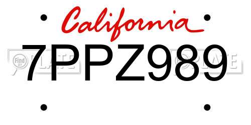 7PPZ989 California License Plate