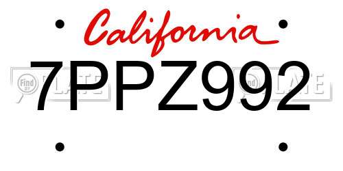 7PPZ992 California License Plate