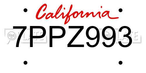 7PPZ993 California License Plate