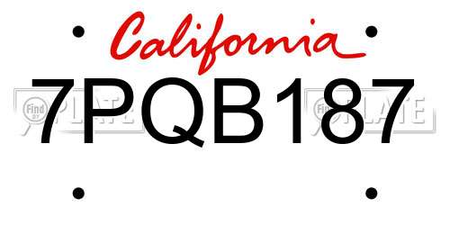 7PQB187 California License Plate