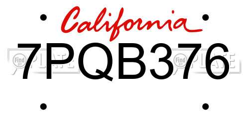 7PQB376 California License Plate