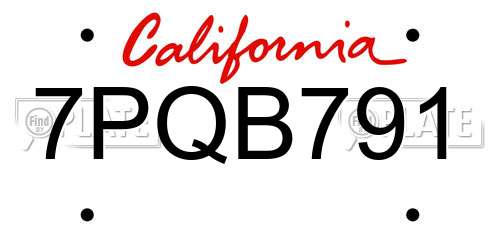 7PQB791 California License Plate