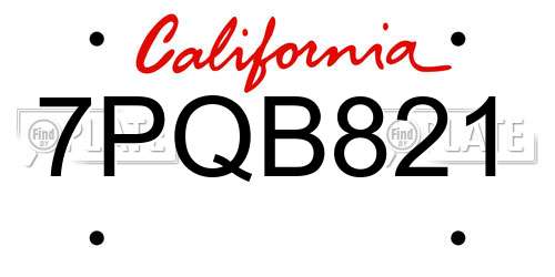 7PQB821 California License Plate