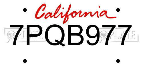 7PQB977 California License Plate