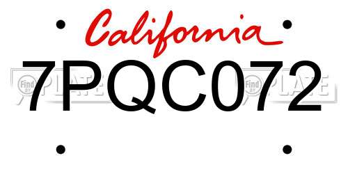 7PQC072 California License Plate