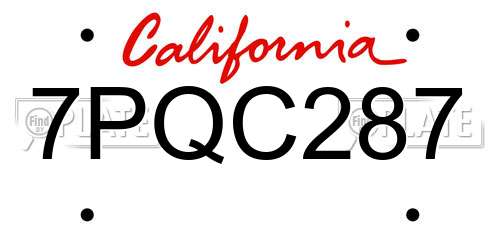 7PQC287 California License Plate