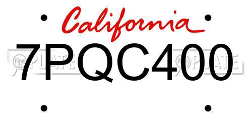 7PQC400 California License Plate