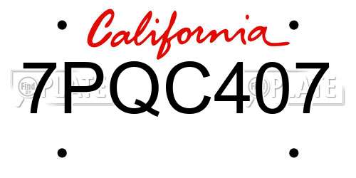 7PQC407 California License Plate