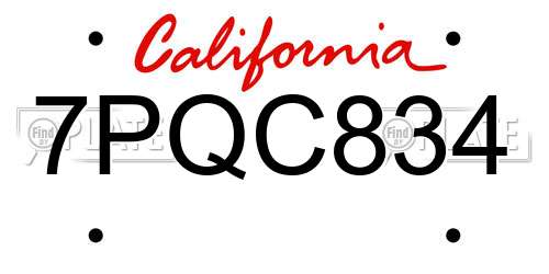 7PQC834 California License Plate