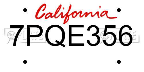 7PQE356 California License Plate