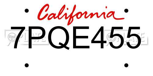 7PQE455 California License Plate