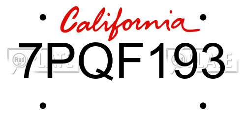 7PQF193 California License Plate