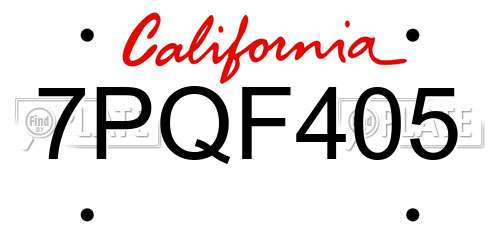 7PQF405 California License Plate