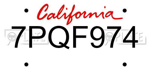 7PQF974 California License Plate