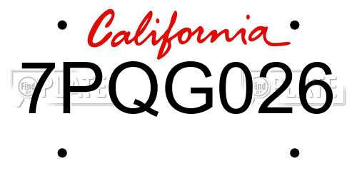 7PQG026 California License Plate