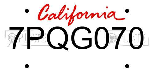 7PQG070 California License Plate