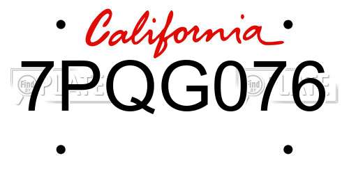 7PQG076 California License Plate