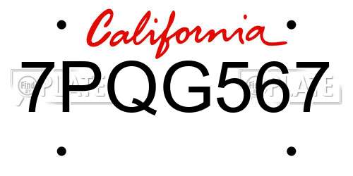 7PQG567 California License Plate