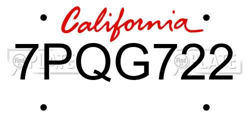 7PQG722 California License Plate