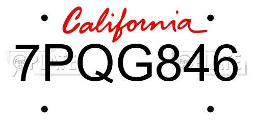 7PQG846 California License Plate