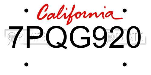 7PQG920 California License Plate